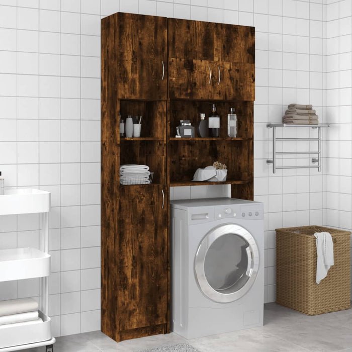 vidaXL Bathroom Cabinet Smoked Oak 32x25.5x190 cm Engineered Wood