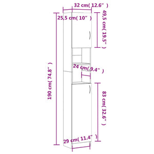 vidaXL Bathroom Cabinet Brown Oak 32x25.5x190 cm Engineered Wood