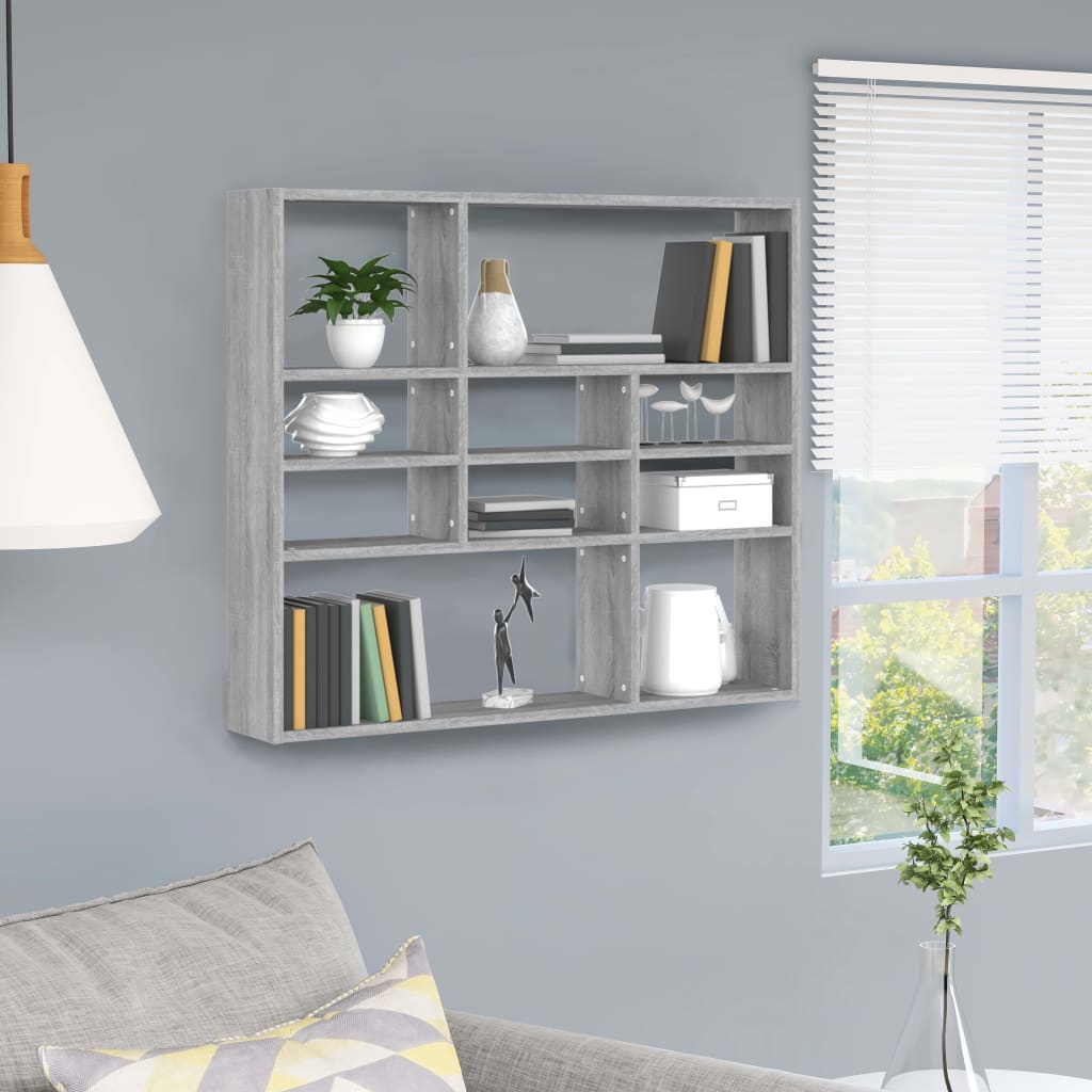 vidaXL Wall Shelf Grey Sonoma 90x16x78 cm Engineered Wood