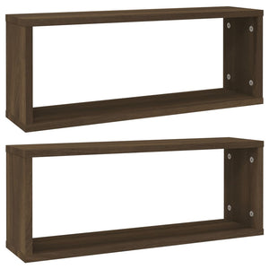 vidaXL Wall Cube Shelves 2 pcs Brown Oak 60x15x23 cm Engineered Wood