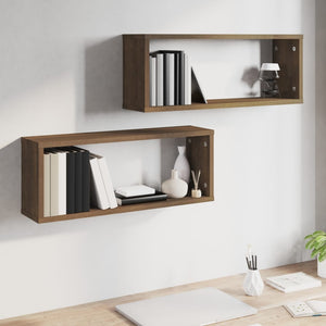 vidaXL Wall Cube Shelves 2 pcs Brown Oak 60x15x23 cm Engineered Wood