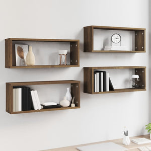 vidaXL Wall Cube Shelves 4 pcs Brown Oak 60x15x23 cm Engineered Wood