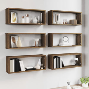 vidaXL Wall Cube Shelves 6 pcs Brown Oak 60x15x23 cm Engineered Wood