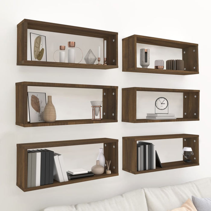 vidaXL Wall Cube Shelves 6 pcs Brown Oak 60x15x23 cm Engineered Wood