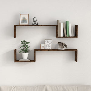 vidaXL Wall Shelves 2 pcs Smoked Oak 100x15x20 cm Engineered Wood