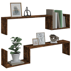 vidaXL Wall Shelves 2 pcs Smoked Oak 100x15x20 cm Engineered Wood