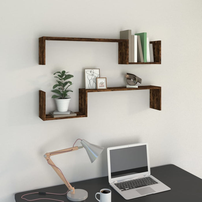 vidaXL Wall Shelves 2 pcs Smoked Oak 100x15x20 cm Engineered Wood