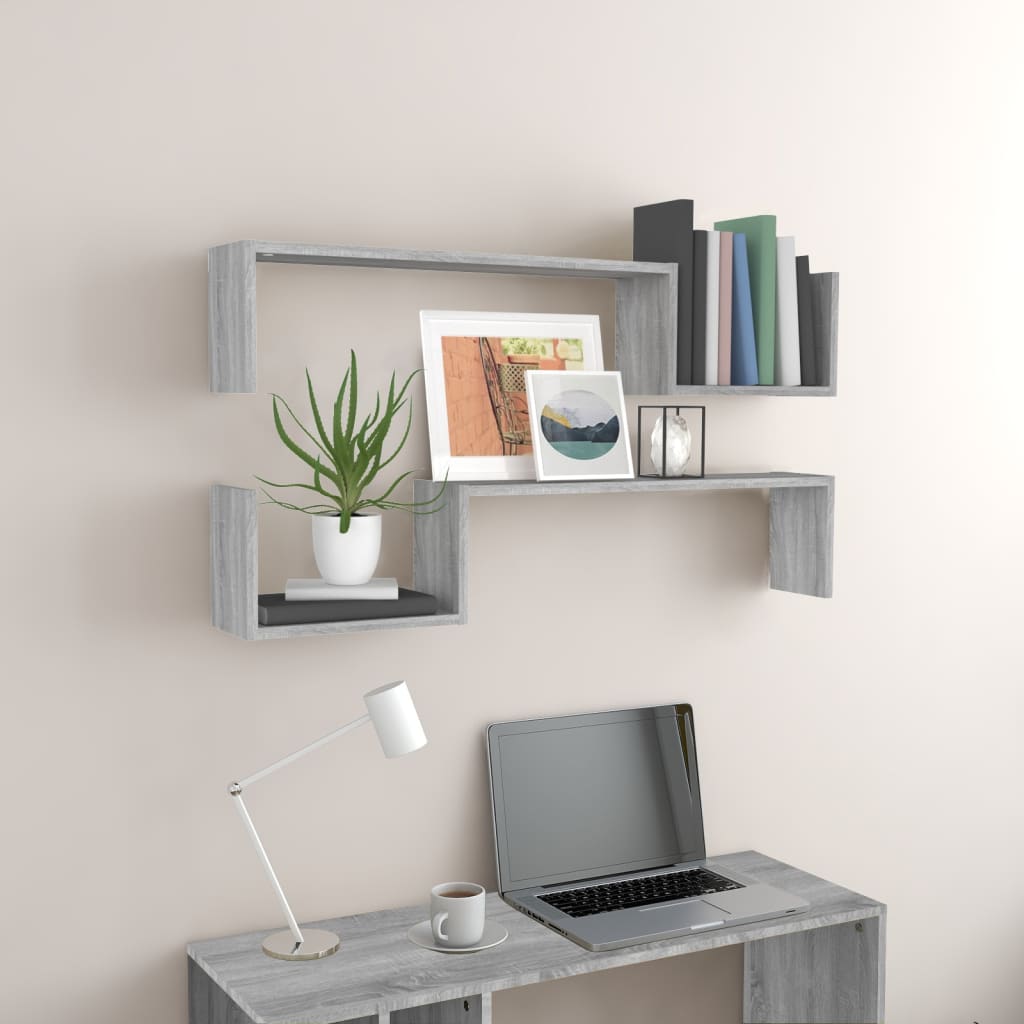 vidaXL Wall Shelves 2 pcs Grey Sonoma 100x15x20 cm Engineered Wood