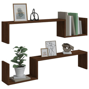 vidaXL Wall Shelves 2 pcs Brown Oak 100x15x20 cm Engineered Wood