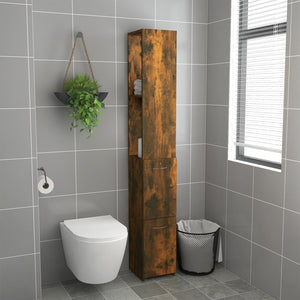 vidaXL Bathroom Cabinet Smoked Oak 25x26.5x170 cm Engineered Wood