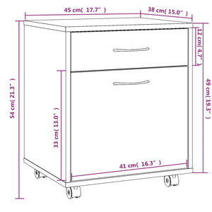 vidaXL Rolling Cabinet Grey Sonoma 45x38x54 cm Engineered Wood