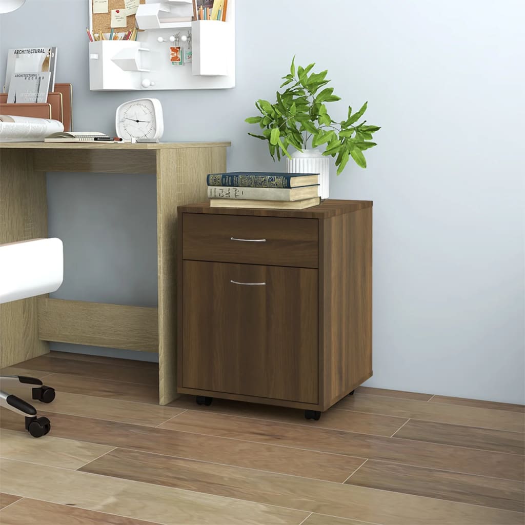 vidaXL Rolling Cabinet Brown Oak 45x38x54 cm Engineered Wood