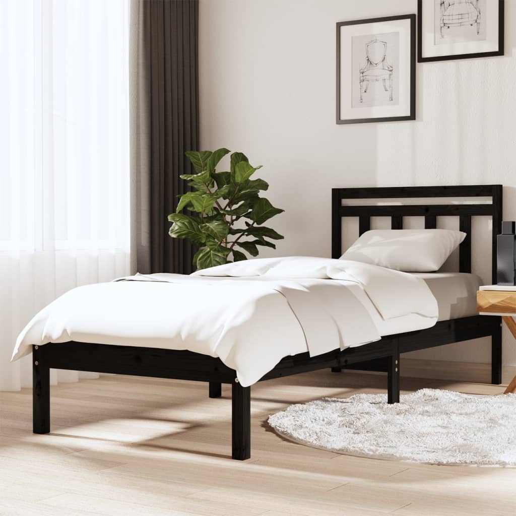 3100583 vidaXL Bed Frame without Mattress Black Solid Wood 100x200 cm (810011+814083)