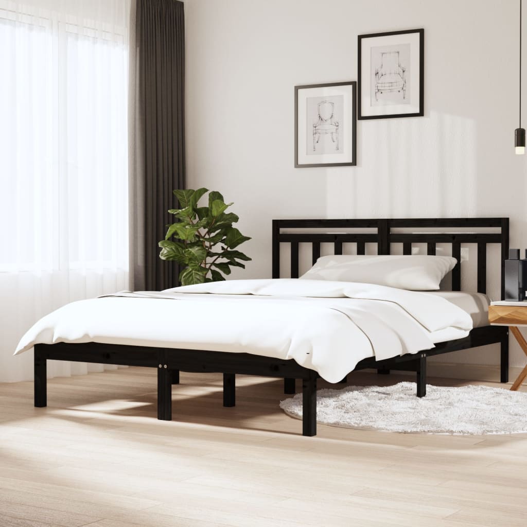 3100588 vidaXL Bed Frame without Mattress Black Solid Wood 120x200 cm (810016+814088)