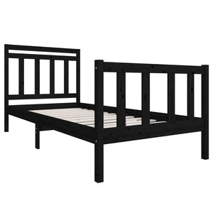 3100708 vidaXL Bed Frame without Mattress Black Solid Wood 90x200 cm (810071+814078)