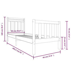 3100708 vidaXL Bed Frame without Mattress Black Solid Wood 90x200 cm (810071+814078)