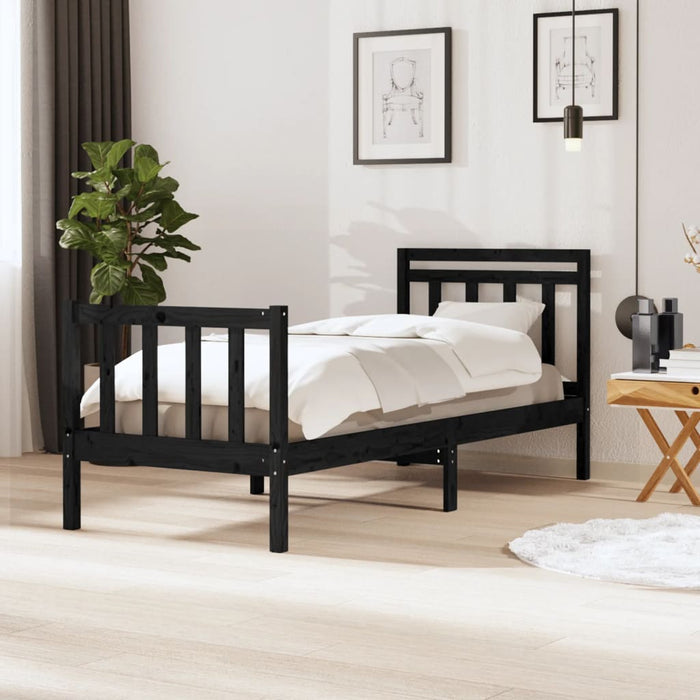 3100708 vidaXL Bed Frame without Mattress Black Solid Wood 90x200 cm (810071+814078)