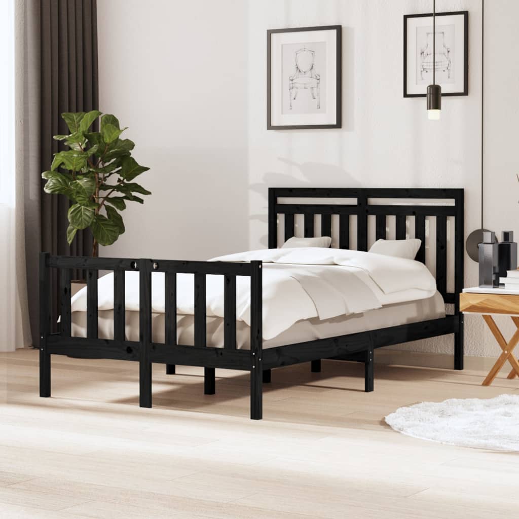 3100957 vidaXL Bed Frame without Mattress Black Solid Wood 120x200 cm (810081+814088)