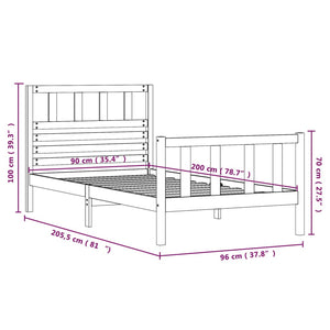 3101138 vidaXL Bed Frame without Mattress Solid Wood 90x200 cm (810067+814124)