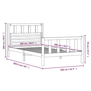 3101143 vidaXL Bed Frame without Mattress Solid Wood 100x200 cm (810072+814129)