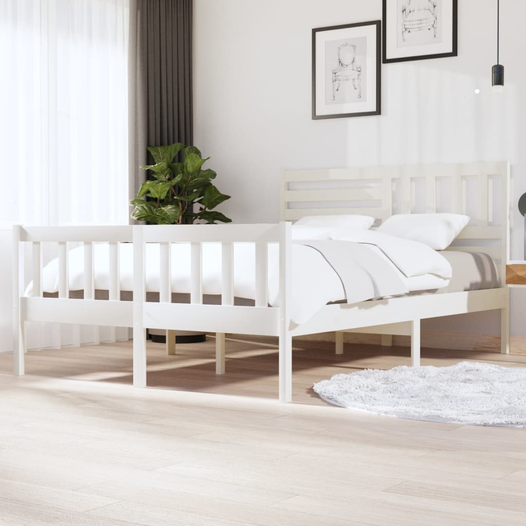 3101154 vidaXL Bed Frame without Mattress White Solid Wood 140x200 cm (810083+814145)