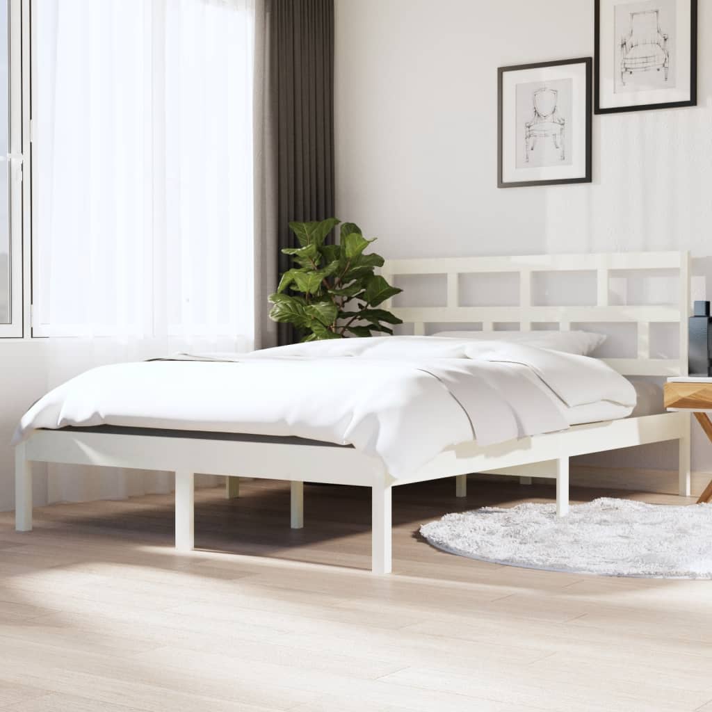 3101199 vidaXL Bed Frame without Mattress White Solid Wood 140x190 cm (809998+814195)