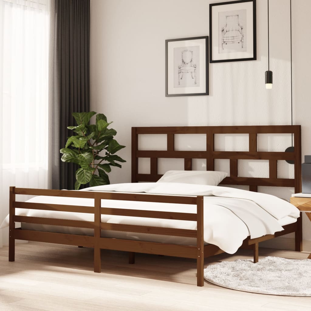 3101306 vidaXL Bed Frame without Mattress Honey Brown Solid Wood 200x200 cm (810453+814217)