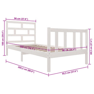 3101334 vidaXL Bed Frame without Mattress White Solid Wood 90x200 cm (810068+814175)