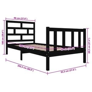 3101337 vidaXL Bed Frame without Mattress Black Solid Wood 90x200 cm (810071+814178)