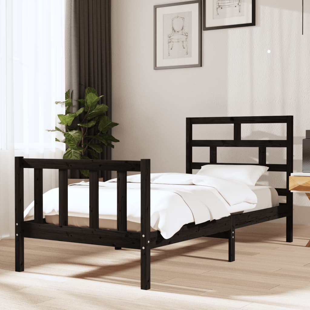 3101337 vidaXL Bed Frame without Mattress Black Solid Wood 90x200 cm (810071+814178)