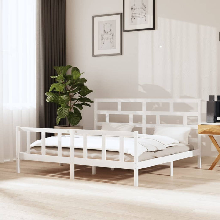 3101369 vidaXL Bed Frame without Mattress White Solid Wood 200x200 cm (810103+814215)