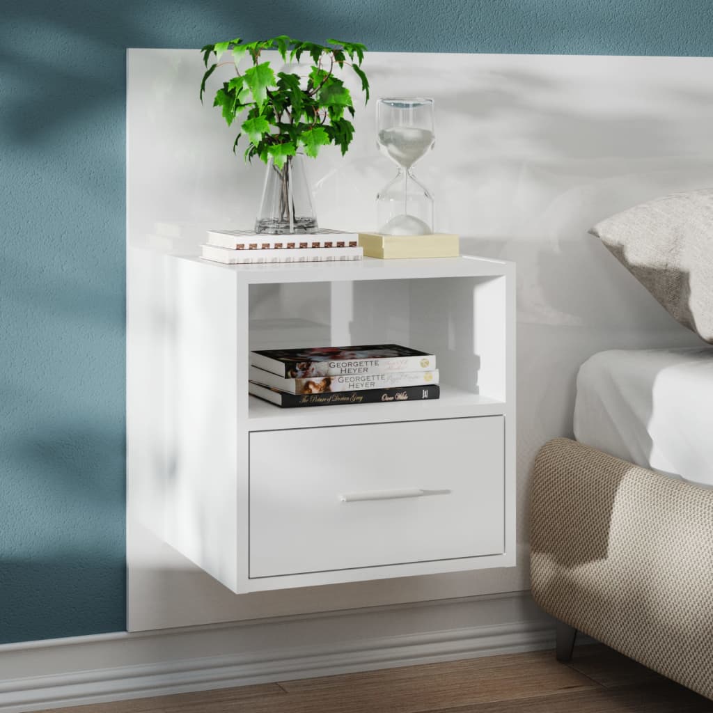 vidaXL Wall-mounted Bedside Cabinet High Gloss White