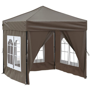 vidaXL Folding Party Tent with Sidewalls Taupe 2x2 m