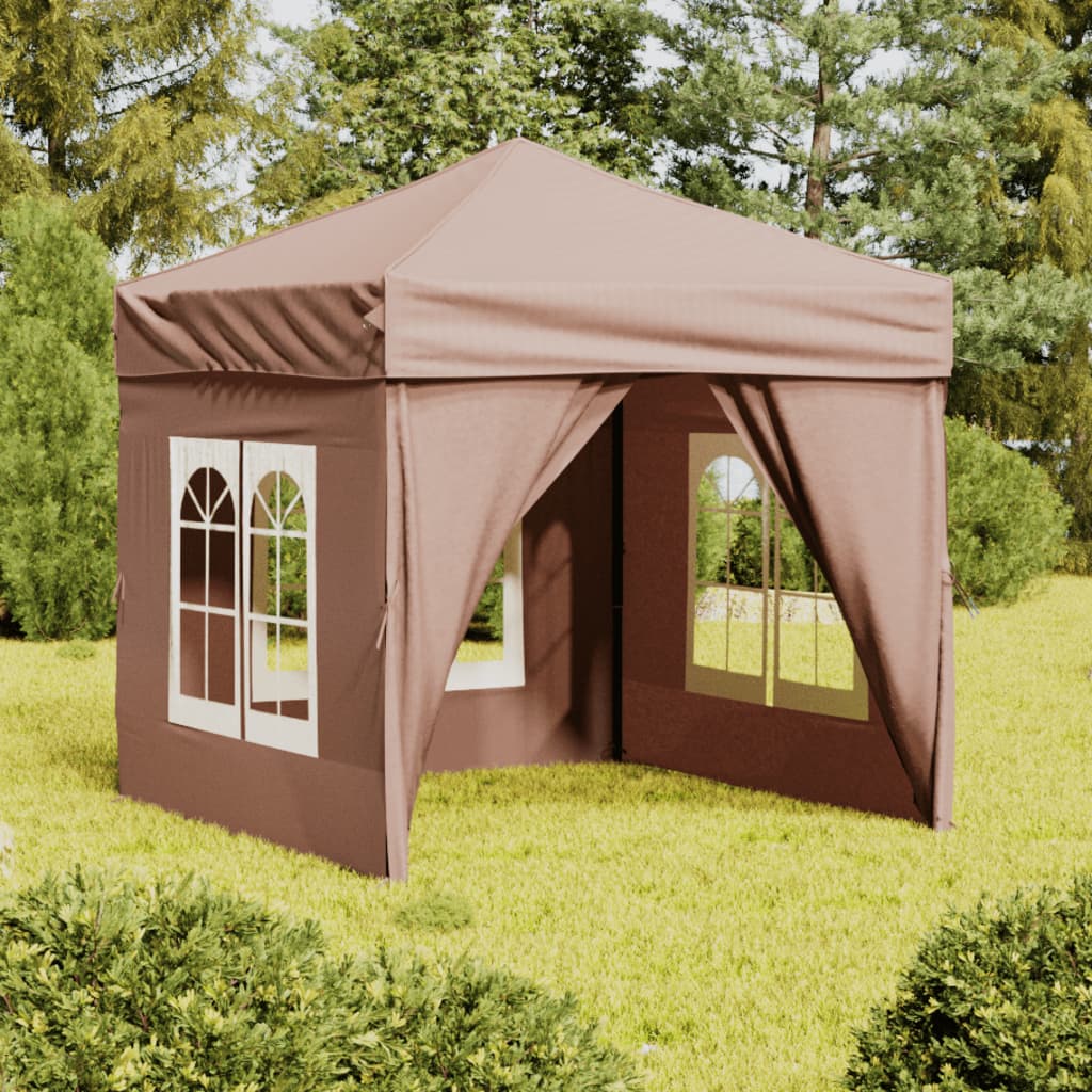 vidaXL Folding Party Tent with Sidewalls Taupe 2x2 m