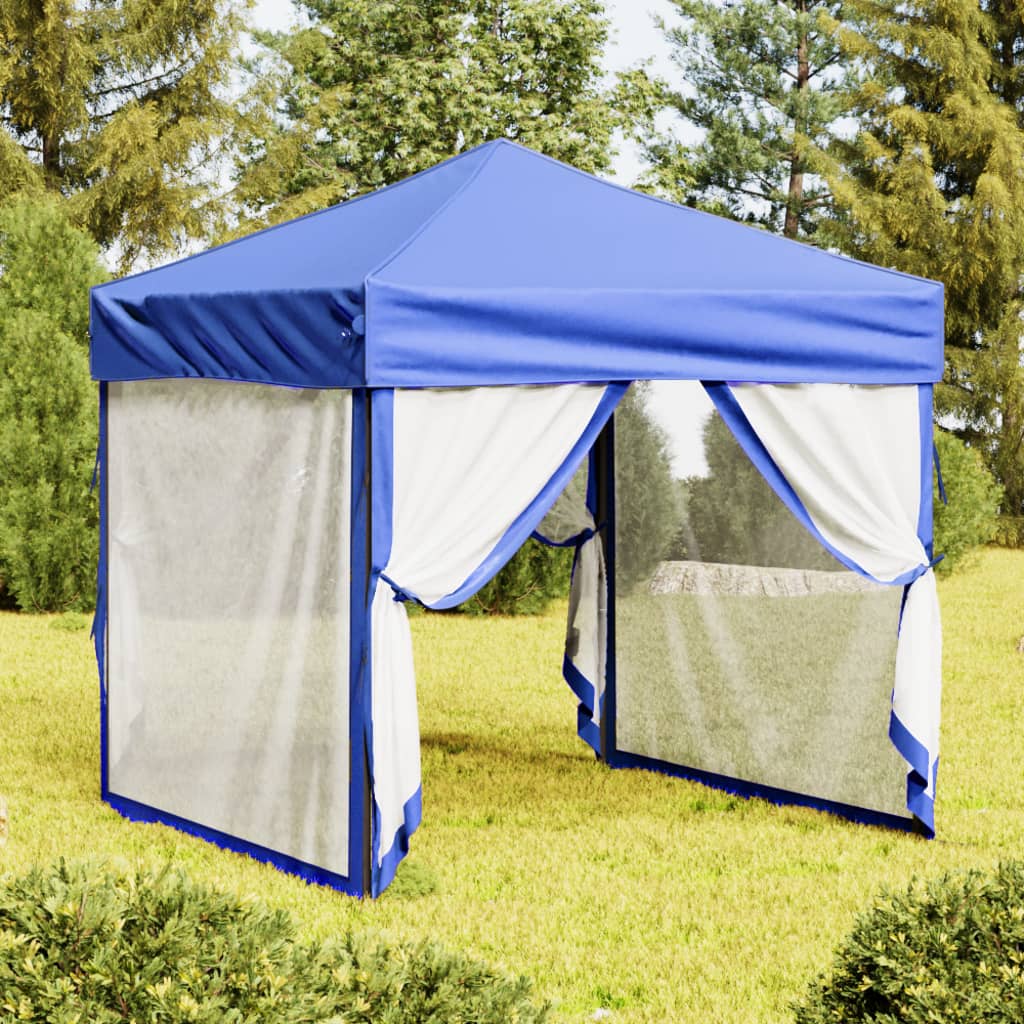 vidaXL Folding Party Tent with Sidewalls Blue 2x2 m