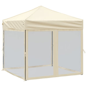 vidaXL Folding Party Tent with Sidewalls Cream 2x2 m