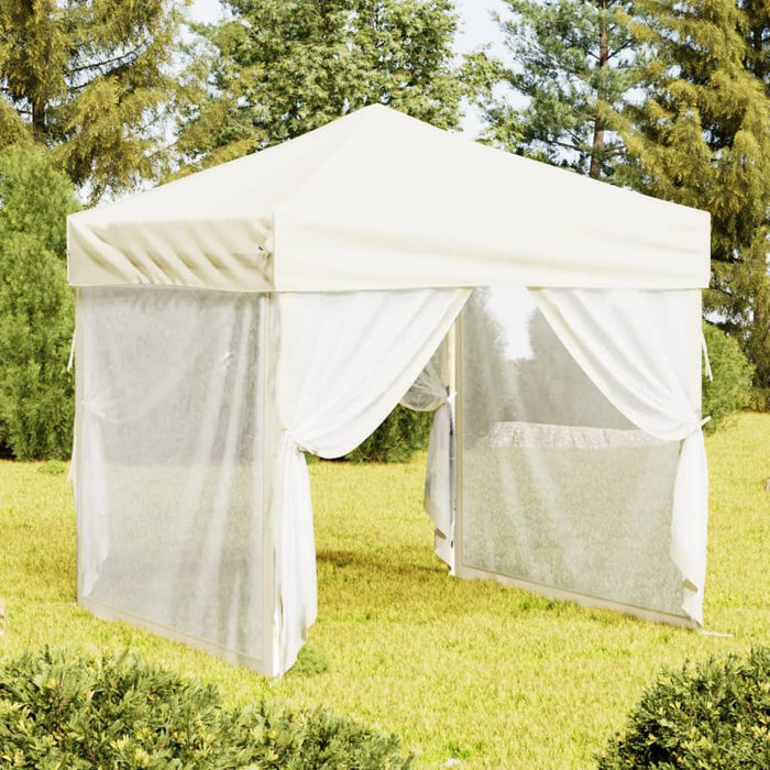 vidaXL Folding Party Tent with Sidewalls Cream 2x2 m