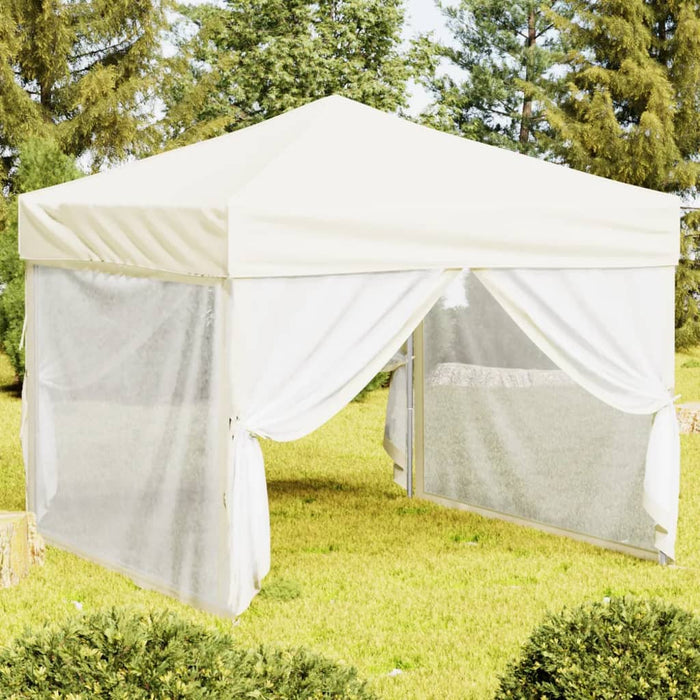 vidaXL Folding Party Tent with Sidewalls Cream 3x3 m