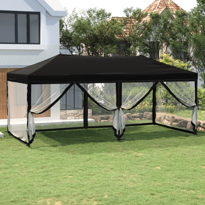 vidaXL Folding Party Tent with Sidewalls Black 3x6 m