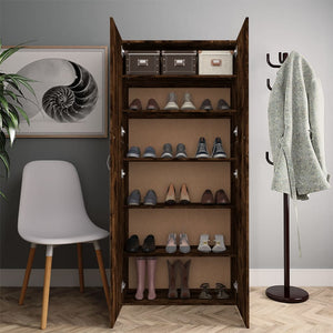 vidaXL Shoe Cabinet Smoked Oak 80x35.5x180 cm Engineered Wood