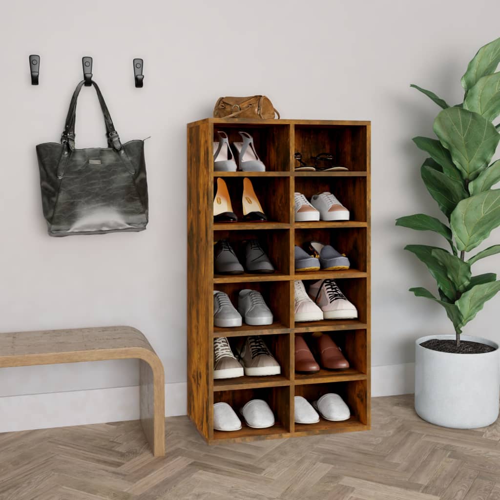 vidaXL Shoe Rack Smoked Oak 54x34x100.5 cm Engineered Wood