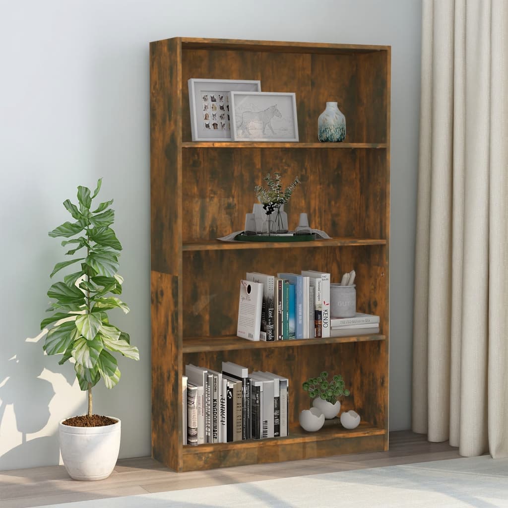 vidaXL 4-Tier Book Cabinet Smoked Oak 80x24x142 cm Engineered Wood