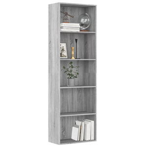 vidaXL 5-Tier Book Cabinet Grey Sonoma 60x30x189 cm Engineered Wood