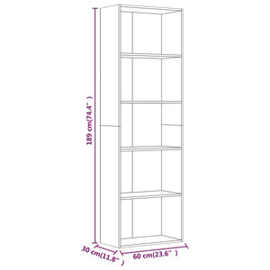 vidaXL 5-Tier Book Cabinet Grey Sonoma 60x30x189 cm Engineered Wood