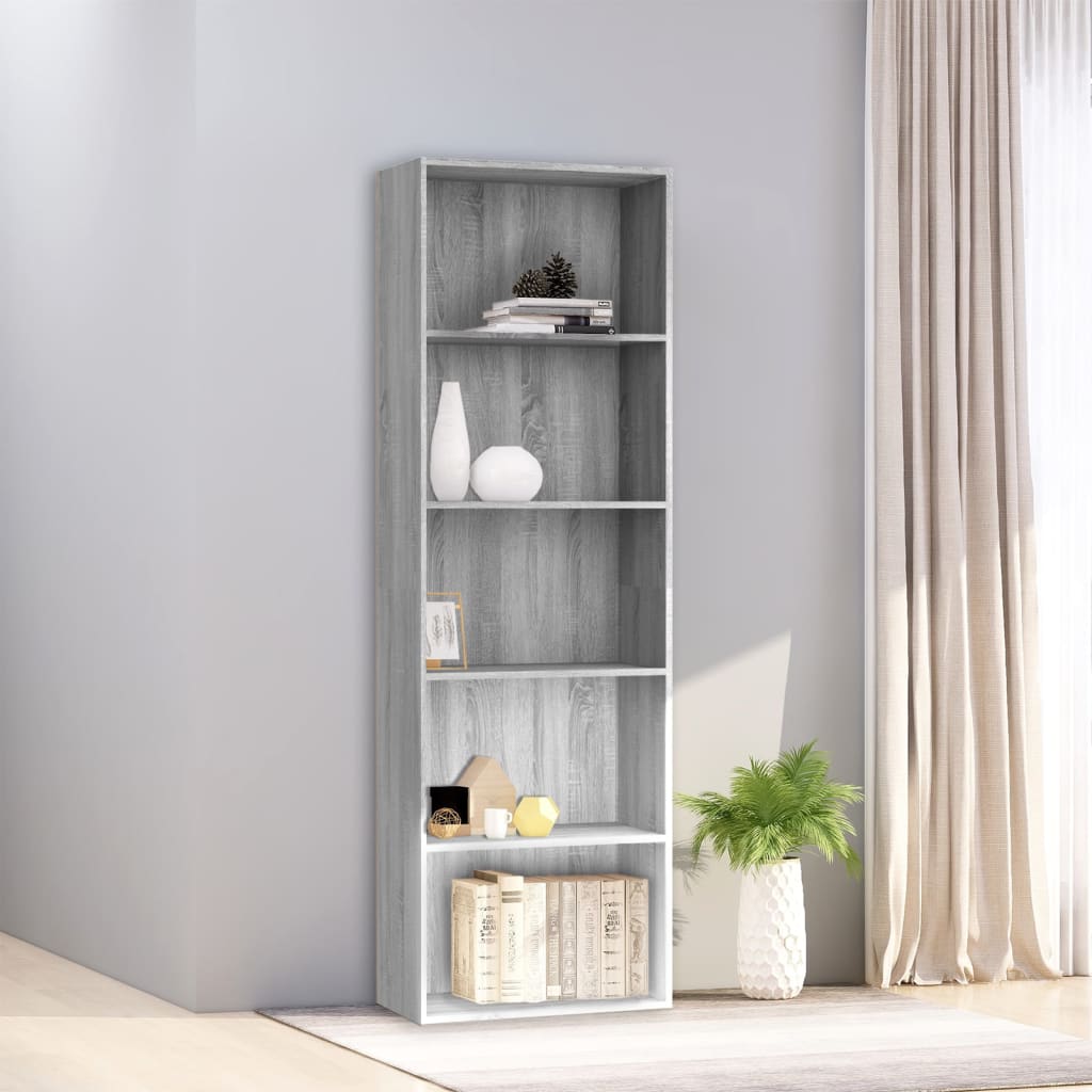 vidaXL 5-Tier Book Cabinet Grey Sonoma 60x30x189 cm Engineered Wood