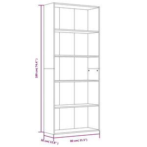 vidaXL 5-Tier Book Cabinet Smoked Oak 80x30x189 cm Engineered Wood