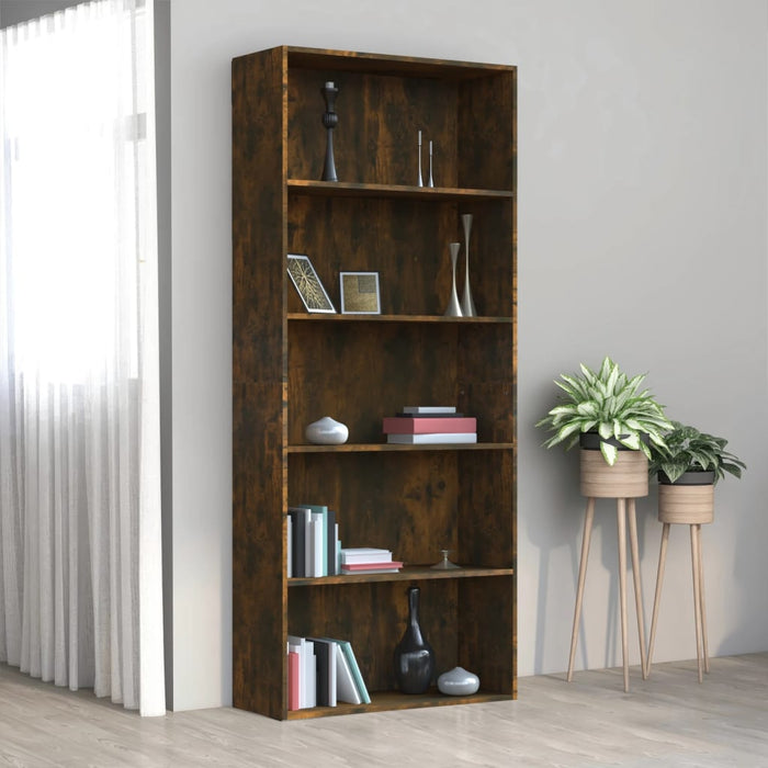 vidaXL 5-Tier Book Cabinet Smoked Oak 80x30x189 cm Engineered Wood