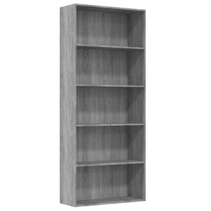 vidaXL 5-Tier Book Cabinet Grey Sonoma 80x30x189 cm Engineered Wood