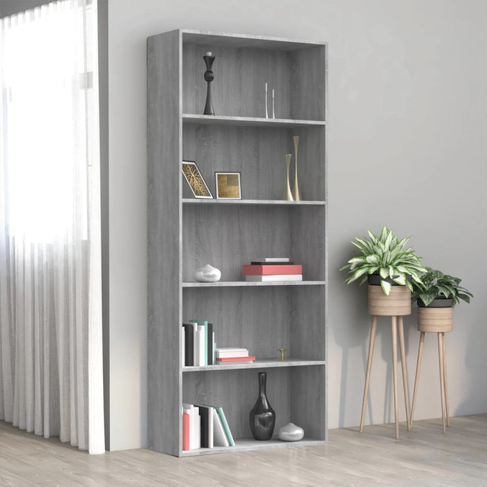 vidaXL 5-Tier Book Cabinet Grey Sonoma 80x30x189 cm Engineered Wood