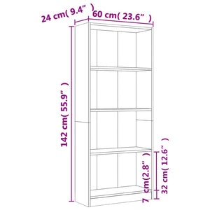 vidaXL 4-Tier Book Cabinet Smoked Oak 60x24x142 cm Engineered Wood